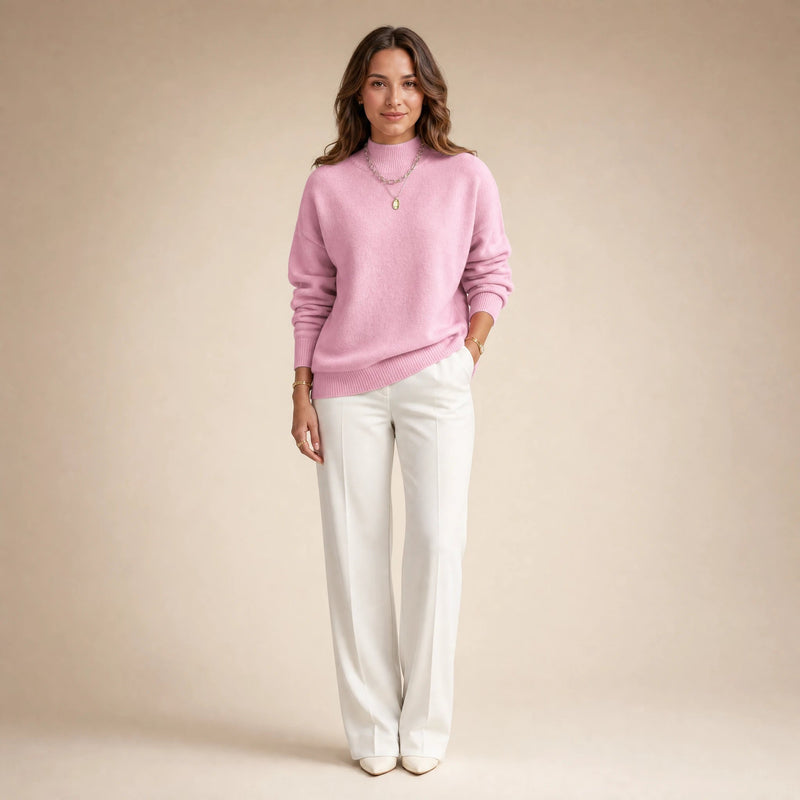 Aubrey | Women's Oversized Mock-Neck Sweater, Soft Knit in Light Pink, view 1