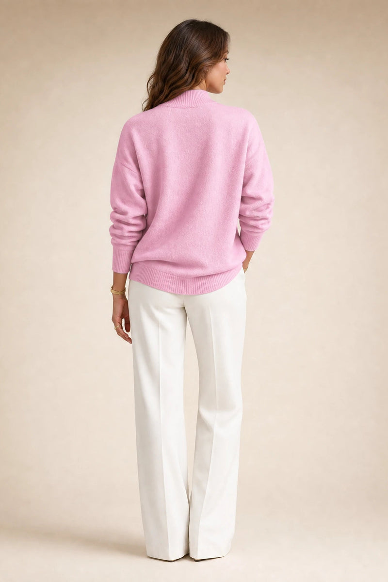 Aubrey | Oversized Mock-Neck Sweater in Light Pink, studio side view