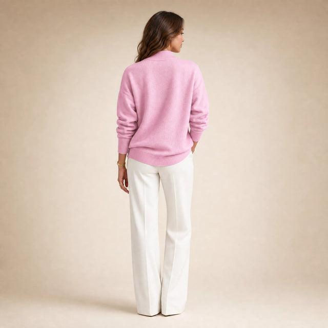 Aubrey | Women's Oversized Mock-Neck Sweater, Soft Knit in Light Pink, view 2