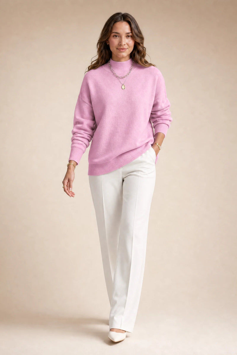 Aubrey | Oversized Mock-Neck Sweater in Light Pink, studio back view
