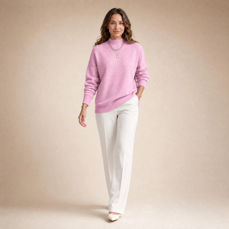 Aubrey | Women's Oversized Mock-Neck Sweater, Soft Knit in Light Pink, view 3