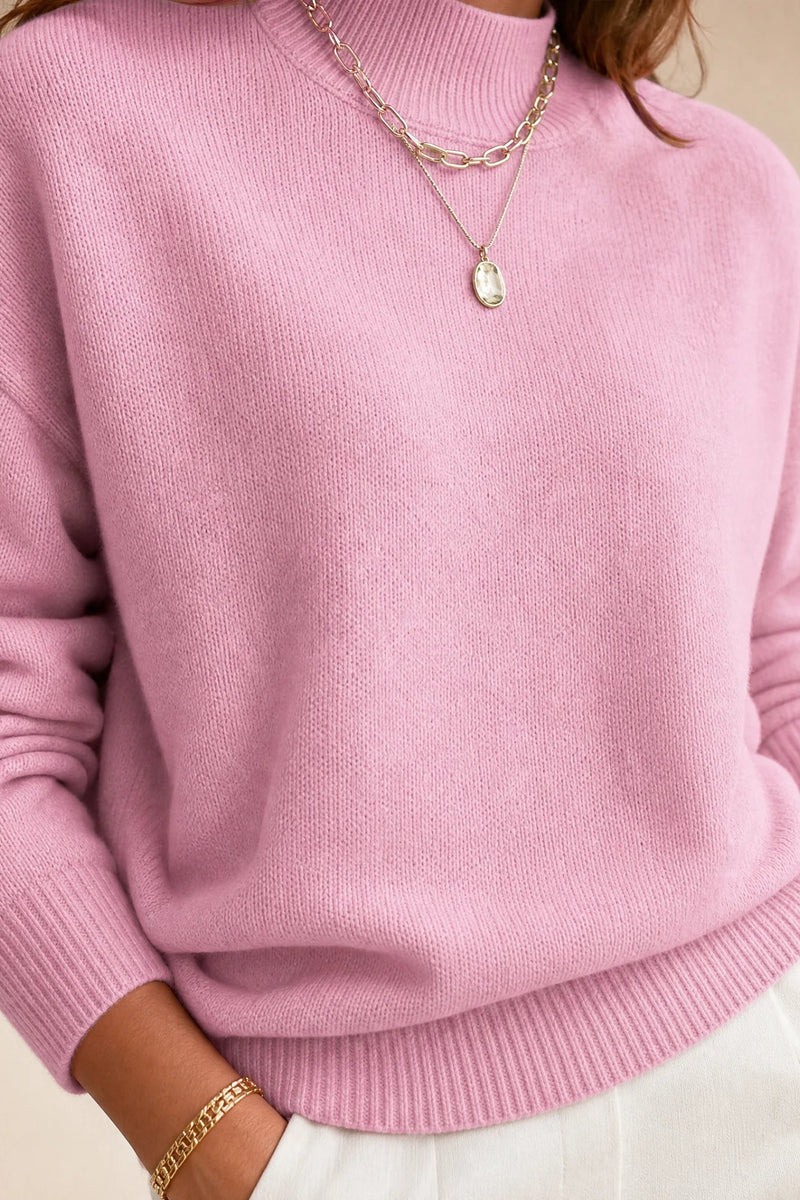 Aubrey | Oversized Mock-Neck Sweater in Light Pink, fabric close-up