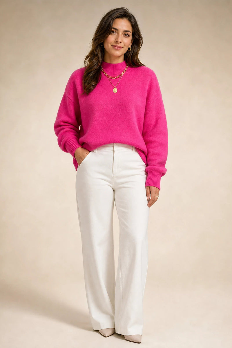 Aubrey | Oversized Mock-Neck Sweater in Pink, studio front view