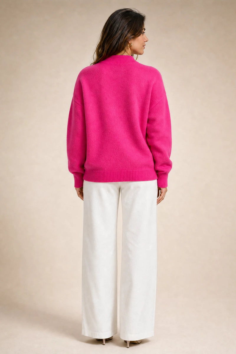 Aubrey | Oversized Mock-Neck Sweater in Pink, studio side view