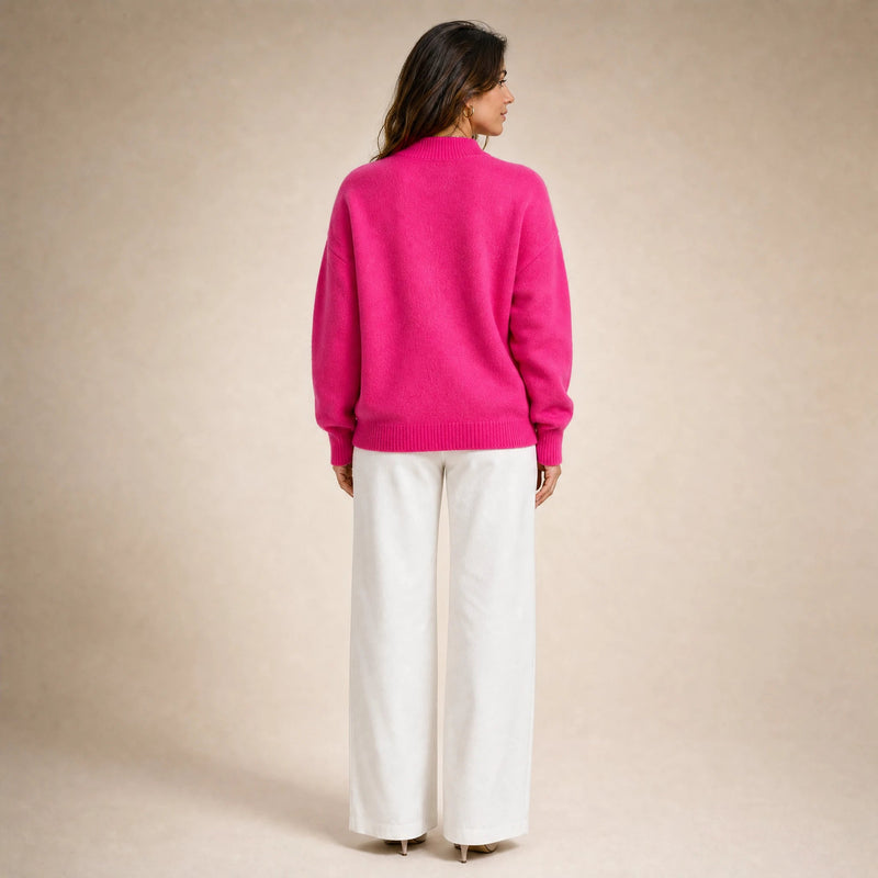 Aubrey | Women's Oversized Mock-Neck Sweater, Soft Knit in Pink, view 2