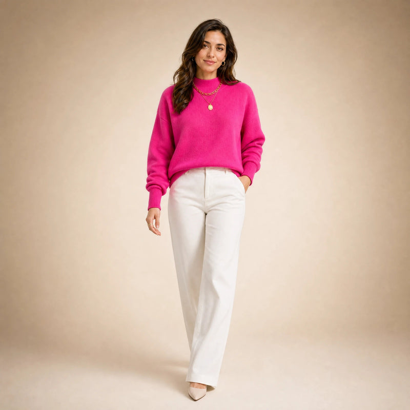 Aubrey | Women's Oversized Mock-Neck Sweater, Soft Knit in Pink, view 3