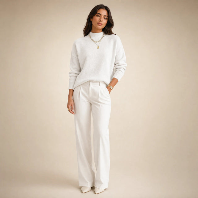 Aubrey | Women's Oversized Mock-Neck Sweater, Soft Knit in White, view 1