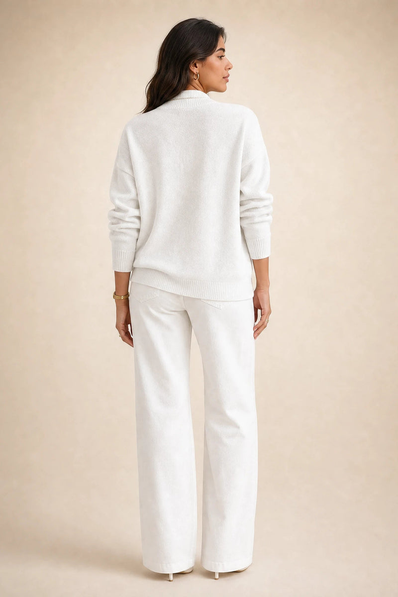 Aubrey | Oversized Mock-Neck Sweater in White, studio side view