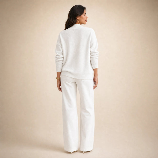Aubrey | Women's Oversized Mock-Neck Sweater, Soft Knit in White, view 2