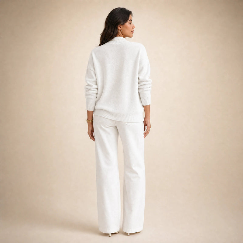 Aubrey | Women's Oversized Mock-Neck Sweater, Soft Knit in White, view 2
