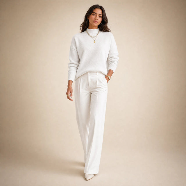Aubrey | Women's Oversized Mock-Neck Sweater, Soft Knit in White, view 3
