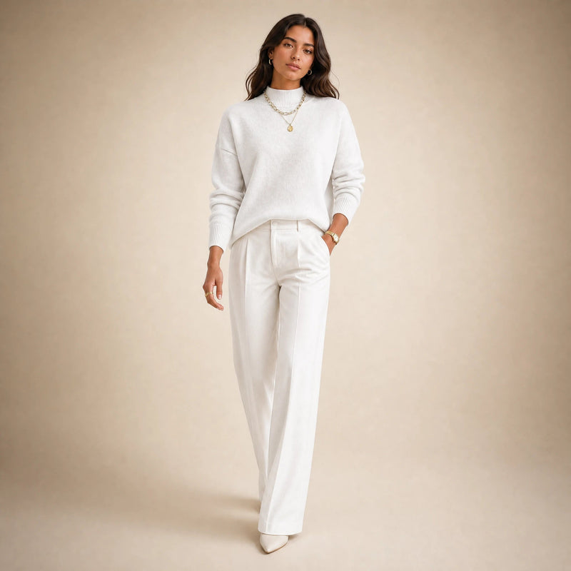 Aubrey | Women's Oversized Mock-Neck Sweater, Soft Knit in White, view 3