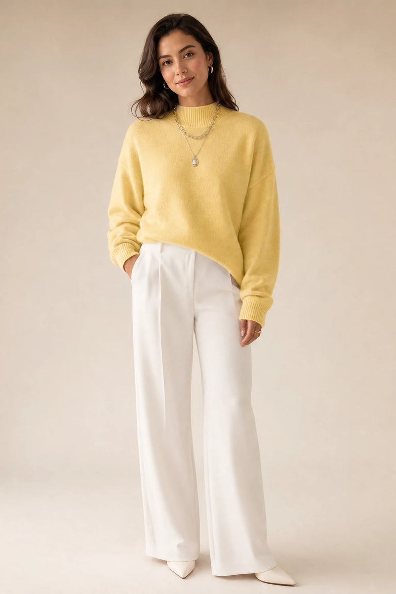 Aubrey | Oversized Mock-Neck Sweater in Yellow, studio front view