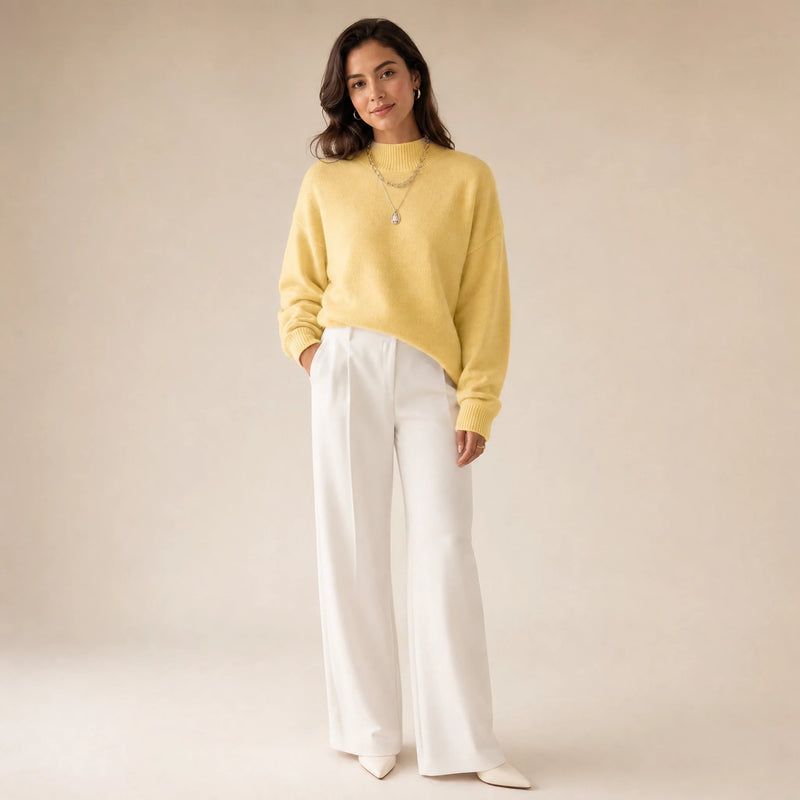 Aubrey | Women's Oversized Mock-Neck Sweater, Soft Knit in Yellow, view 1