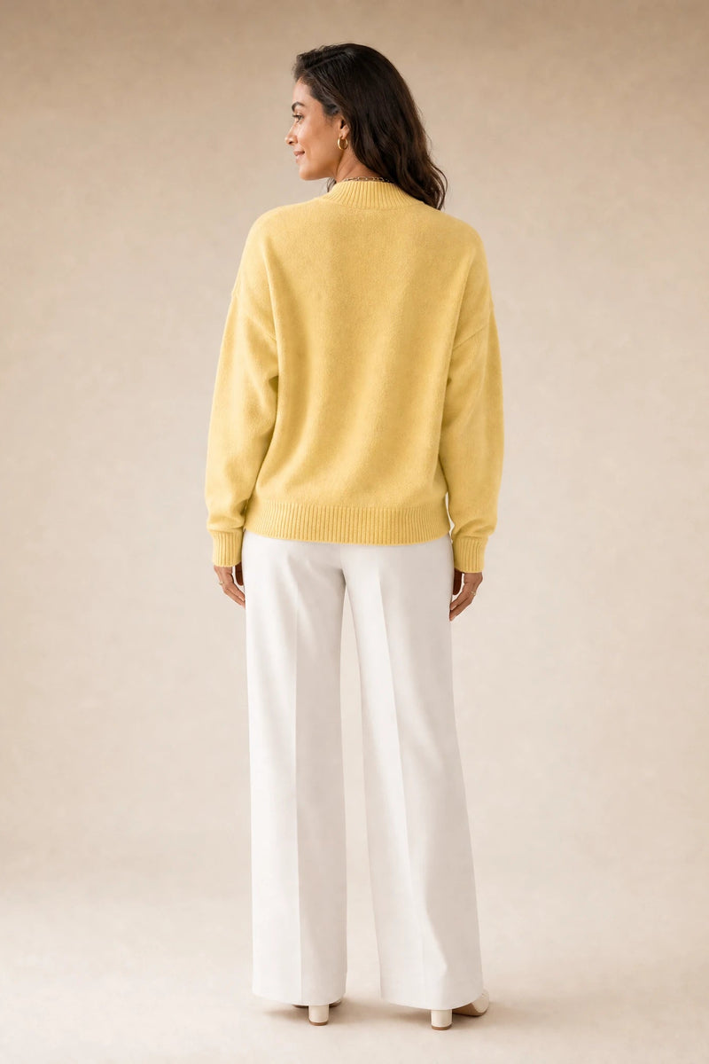 Aubrey | Oversized Mock-Neck Sweater in Yellow, studio side view