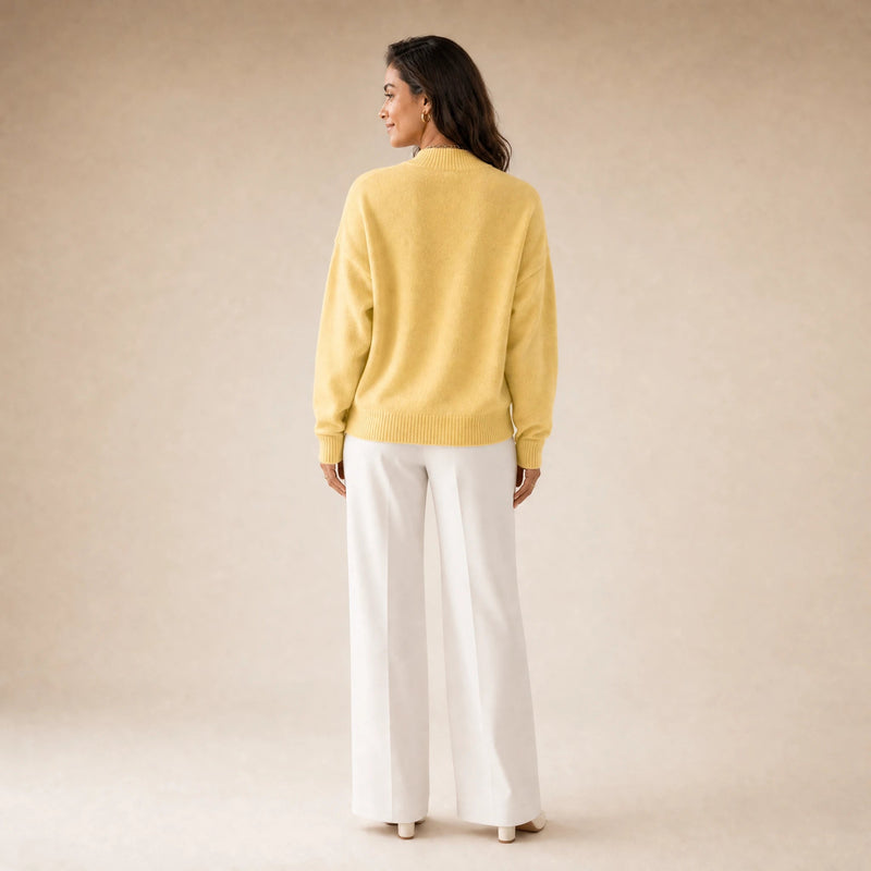 Aubrey | Women's Oversized Mock-Neck Sweater, Soft Knit in Yellow, view 2