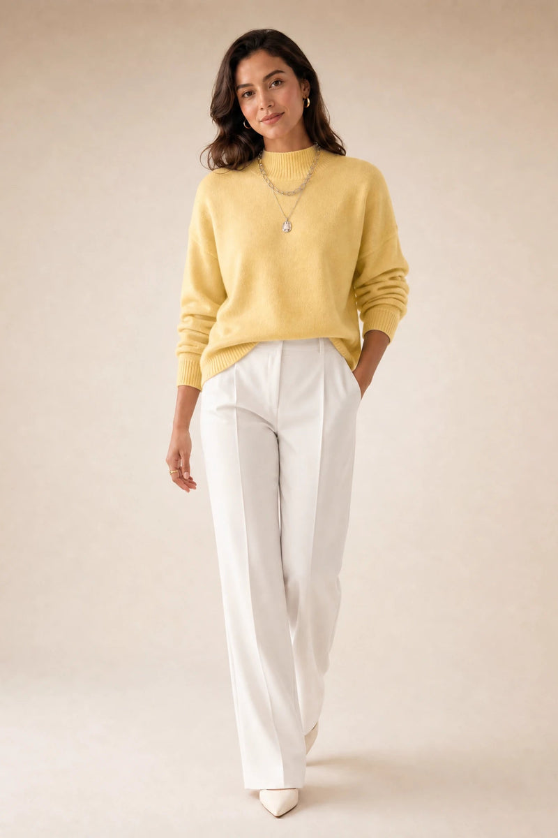 Aubrey | Oversized Mock-Neck Sweater in Yellow, studio back view