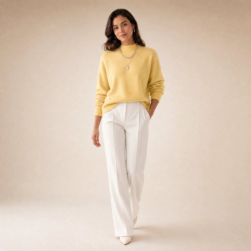 Aubrey | Women's Oversized Mock-Neck Sweater, Soft Knit in Yellow, view 3