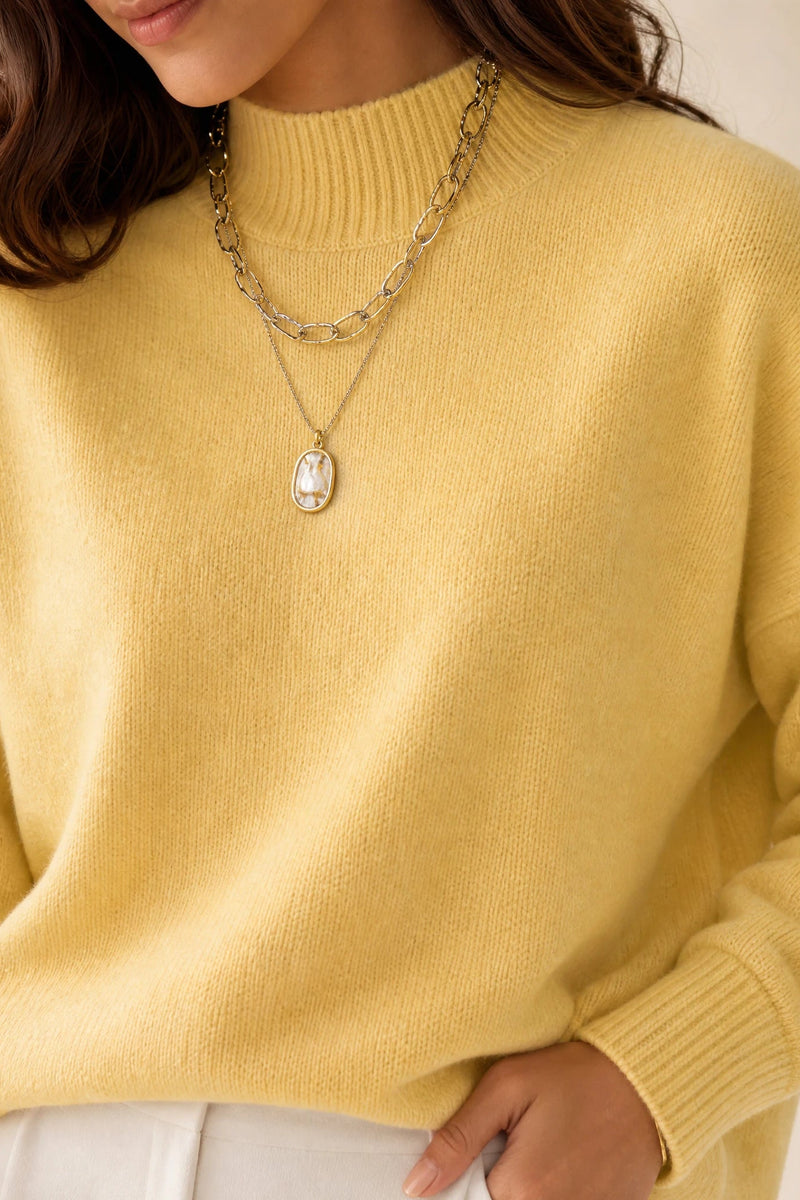 Aubrey | Oversized Mock-Neck Sweater in Yellow, fabric close-up