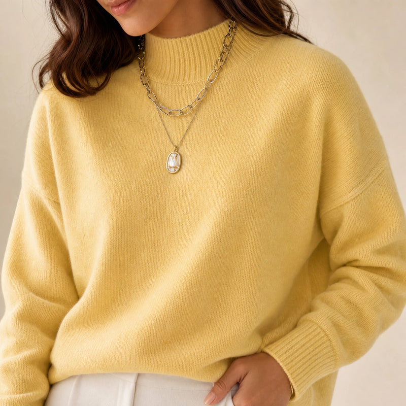 Aubrey | Women's Oversized Mock-Neck Sweater, Soft Knit in Yellow, view 4