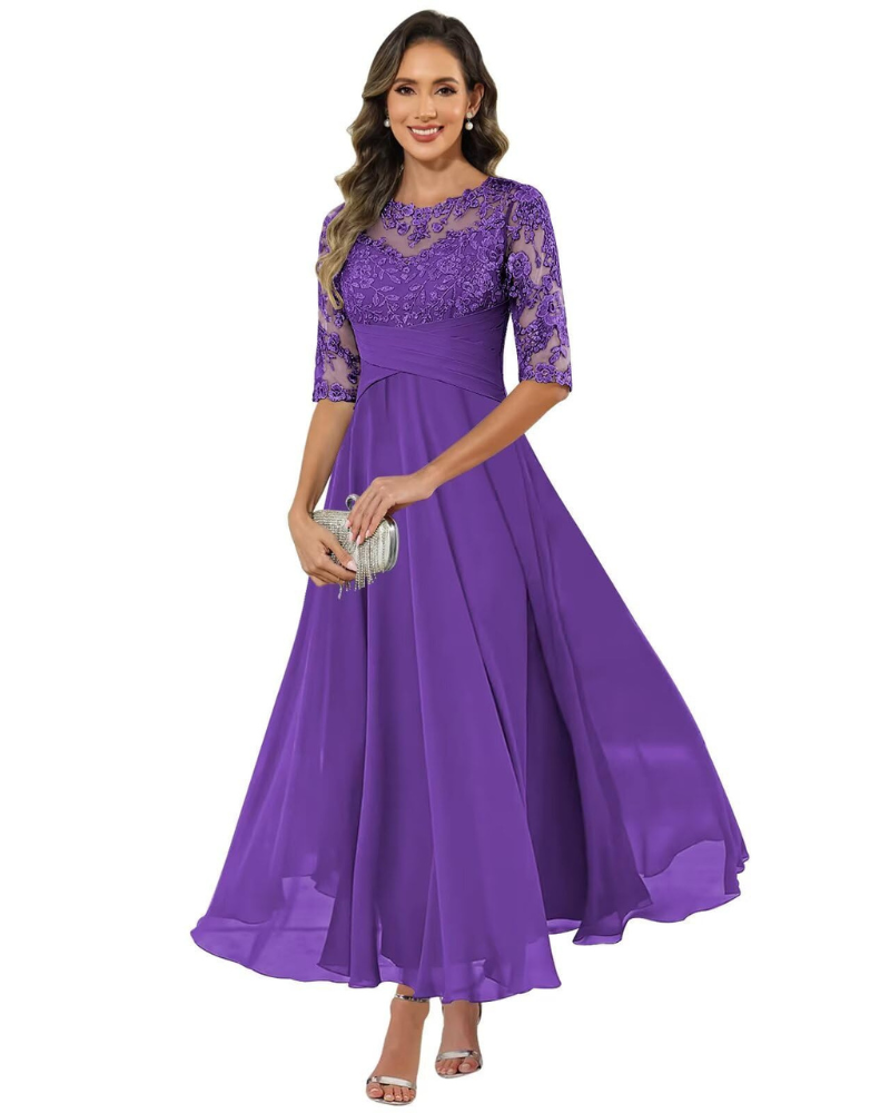 Auréliane | Gallakjole i Blonde og Chiffon i Mauve, forfra