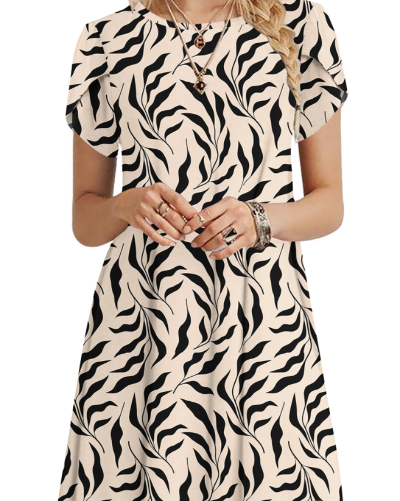 Sommerkjole Dame Blomsterprint Trapez Midikjole i Beige, produktbillede