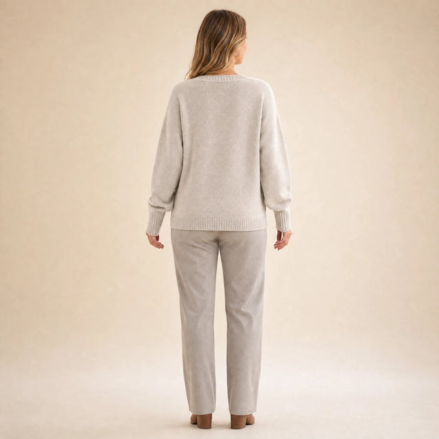Avery | Women's Cashmere-Feel V-Neck Sweater, Fine-Gauge Knit in Beige, view 2