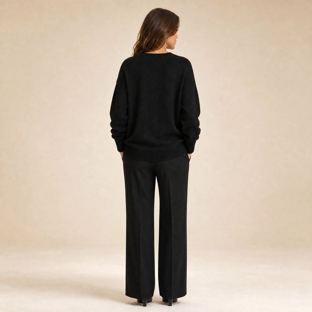 Avery | Women's Cashmere-Feel V-Neck Sweater, Fine-Gauge Knit in Black, view 2