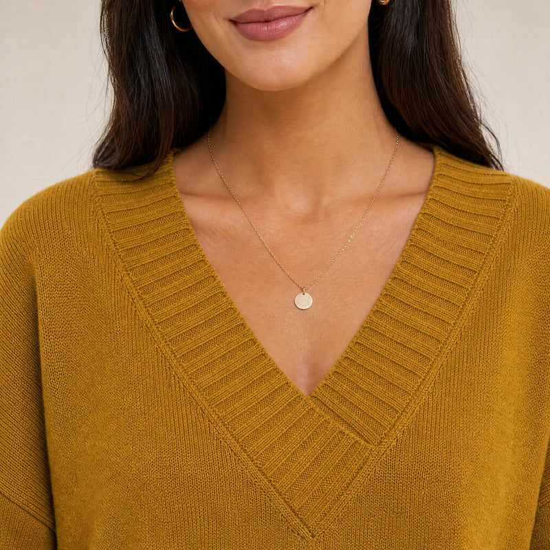 Avery | Women's Cashmere-Feel V-Neck Sweater, Fine-Gauge Knit in Gold, view 4