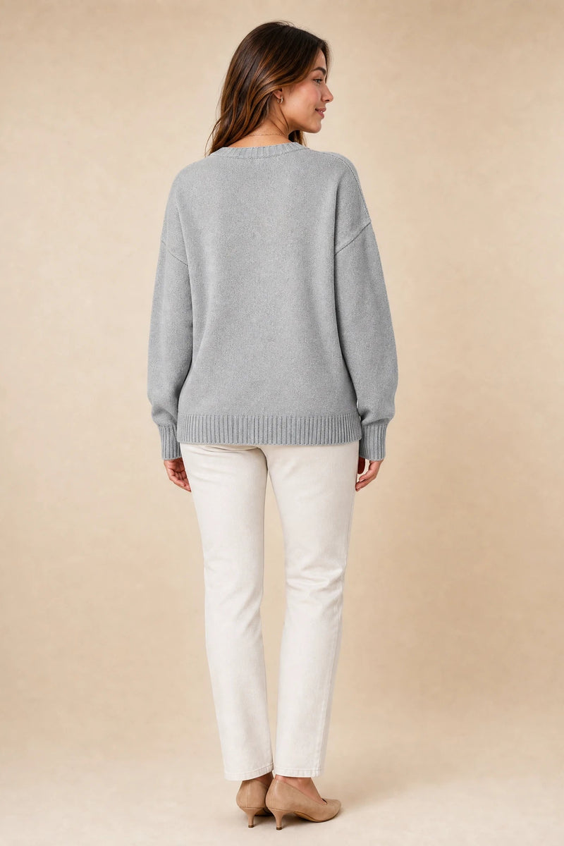 Avery | Cashmere-Feel V-Neck Sweater in Gray, studio side view
