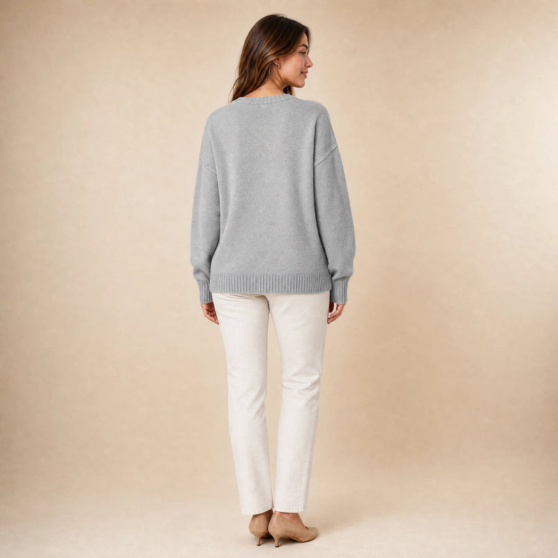 Avery | Women's Cashmere-Feel V-Neck Sweater, Fine-Gauge Knit in Gray, view 2