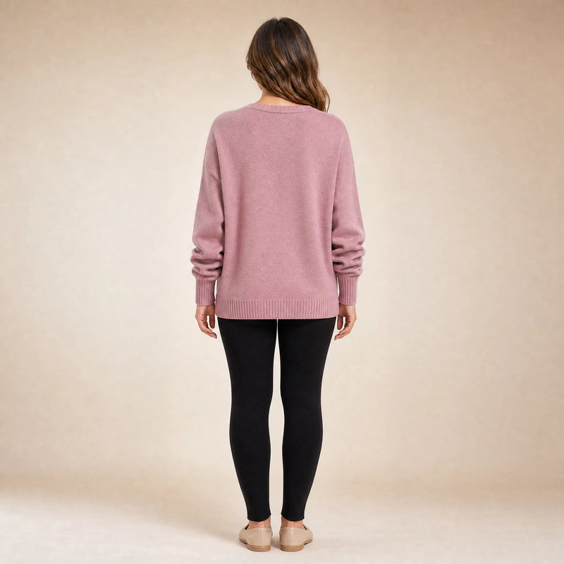 Avery | Women's Cashmere-Feel V-Neck Sweater, Fine-Gauge Knit in Pink, view 2