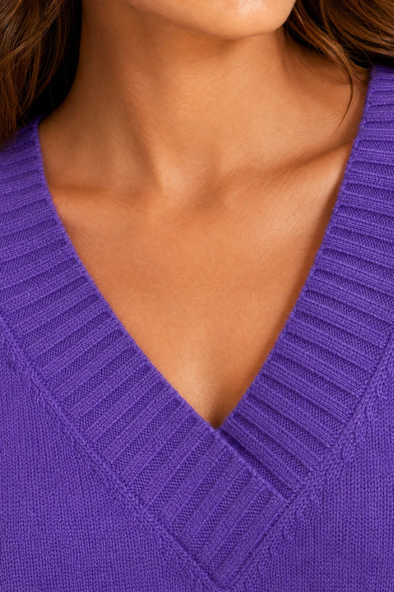 Avery | Cashmere-Feel V-Neck Sweater in Purple, fabric close-up