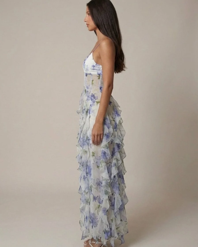 Azélie | Flæset Blomsterprint Maxikjole, bagfra
