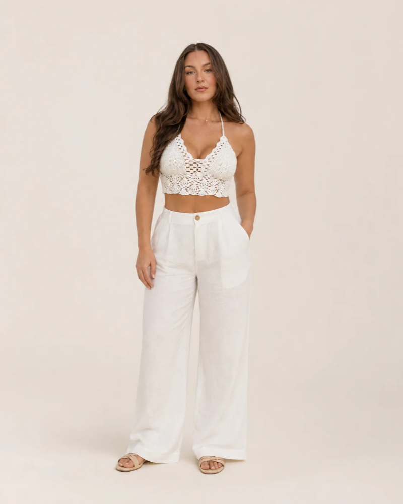 Bailey | Crop top i hækling i Hvid, forfra