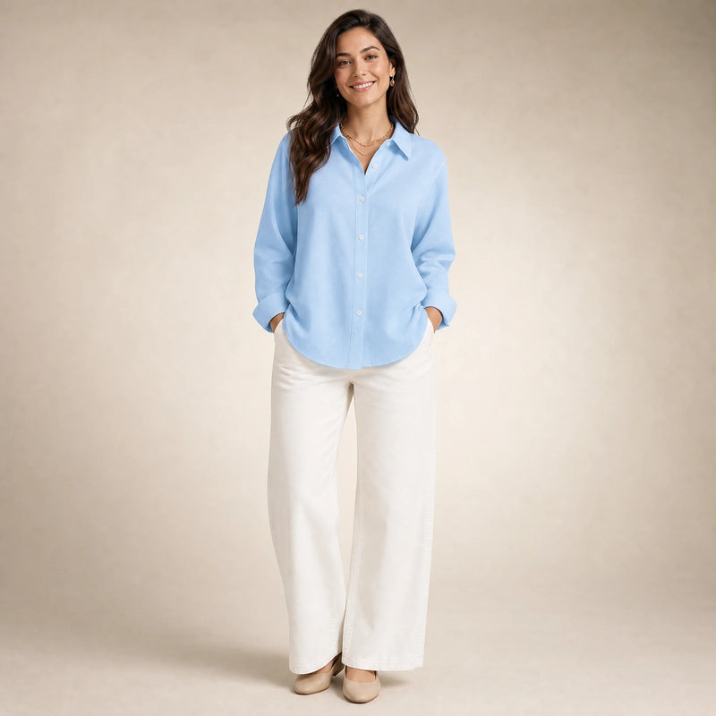 Beatrice | Women's Loose-Fit Linen-Look Blouse in Blue, view 1
