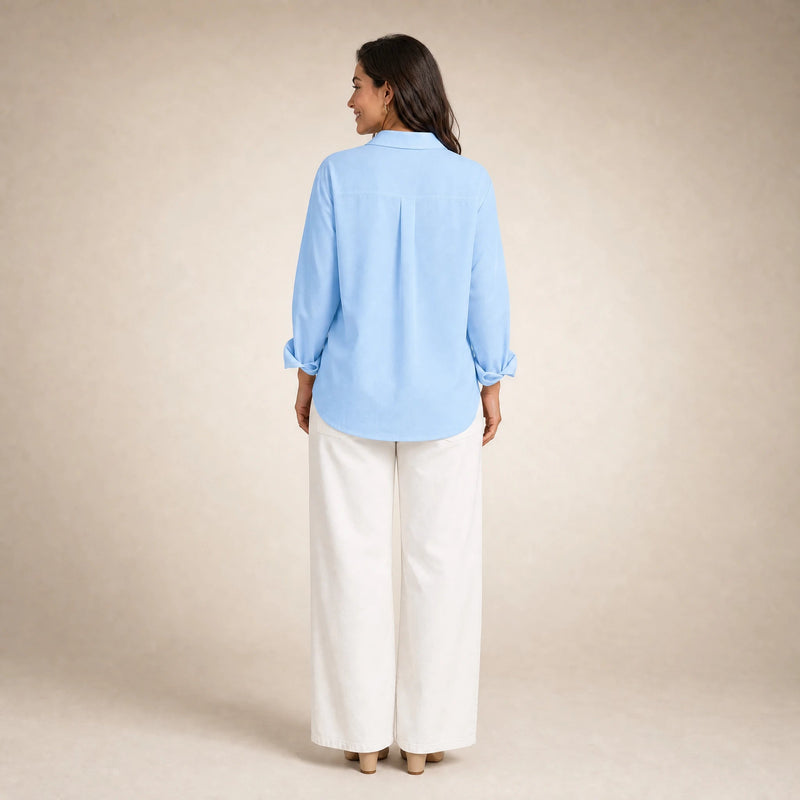 Beatrice | Women's Loose-Fit Linen-Look Blouse in Blue, view 2