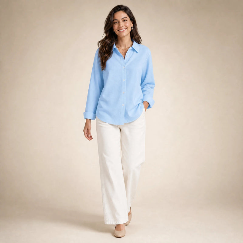 Beatrice | Women's Loose-Fit Linen-Look Blouse in Blue, view 3