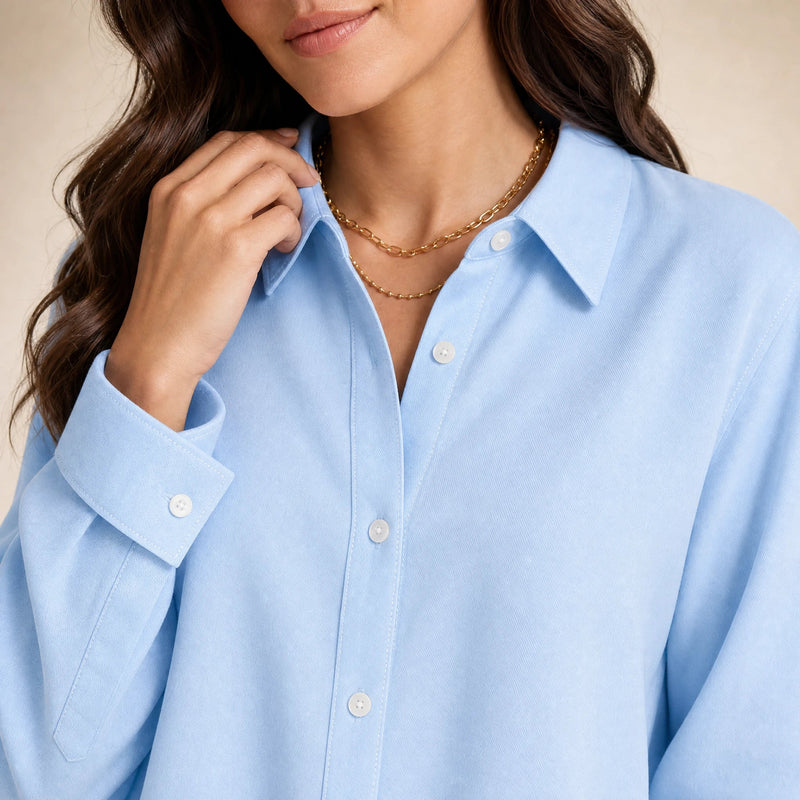 Beatrice | Women's Loose-Fit Linen-Look Blouse in Blue, view 4