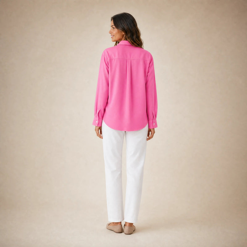 Beatrice | Women's Loose-Fit Linen-Look Blouse in Fuchsia, view 2