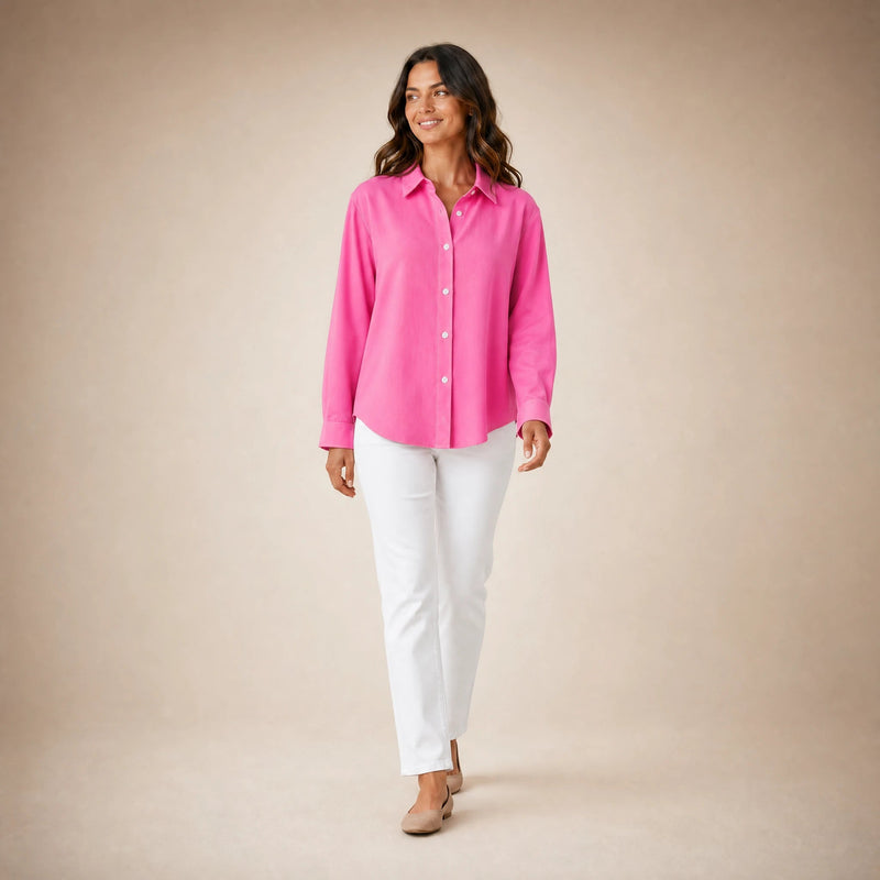 Beatrice | Women's Loose-Fit Linen-Look Blouse in Fuchsia, view 3