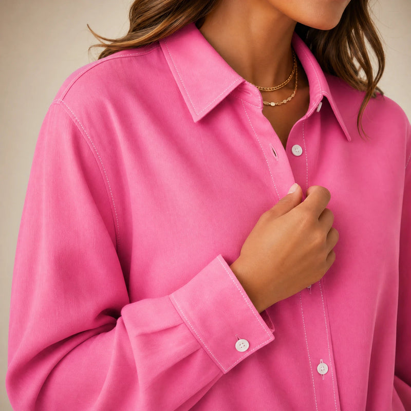 Beatrice | Women's Loose-Fit Linen-Look Blouse in Fuchsia, view 4