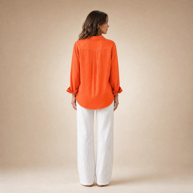 Beatrice | Women's Loose-Fit Linen-Look Blouse in Orange, view 2