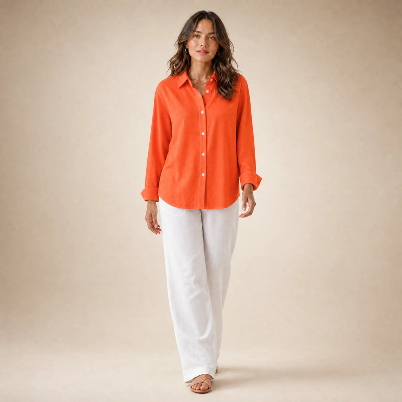 Beatrice | Women's Loose-Fit Linen-Look Blouse in Orange, view 3