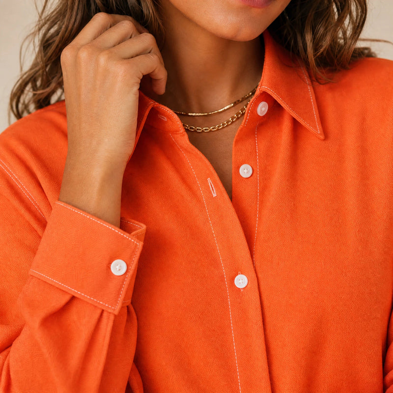 Beatrice | Women's Loose-Fit Linen-Look Blouse in Orange, view 4