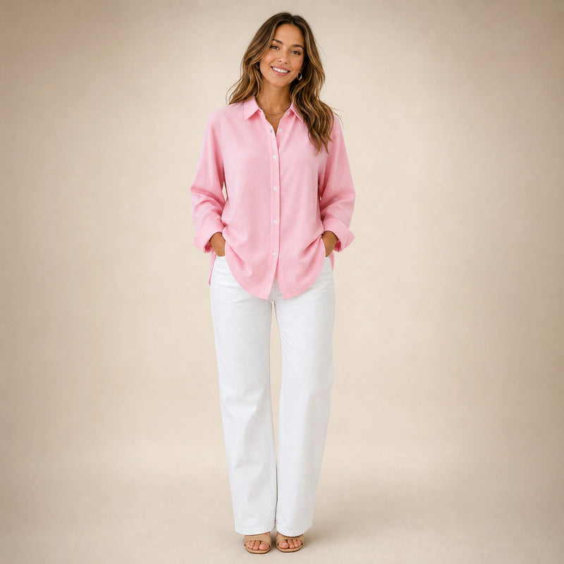 Beatrice | Women's Loose-Fit Linen-Look Blouse in Pink, view 1
