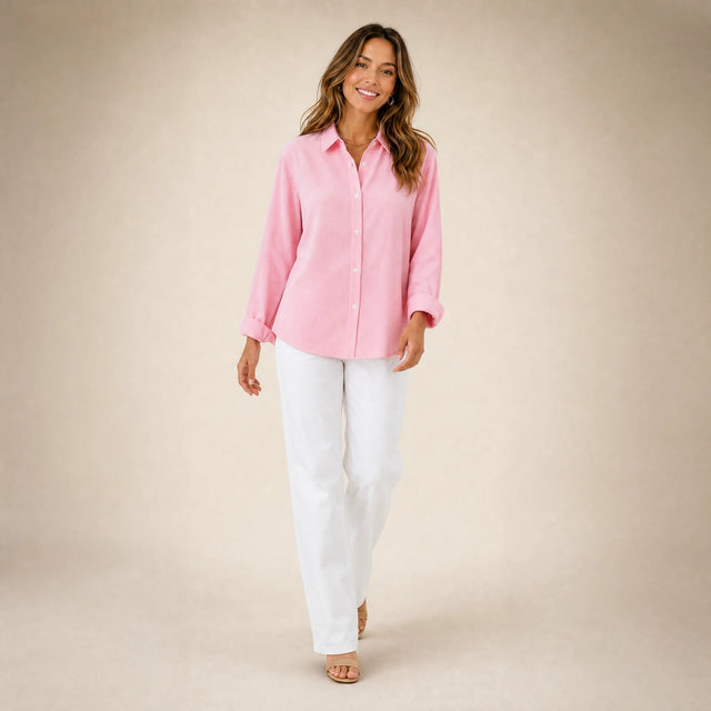 Beatrice | Women's Loose-Fit Linen-Look Blouse in Pink, view 3