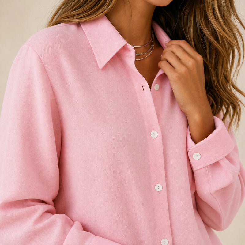 Beatrice | Women's Loose-Fit Linen-Look Blouse in Pink, view 4
