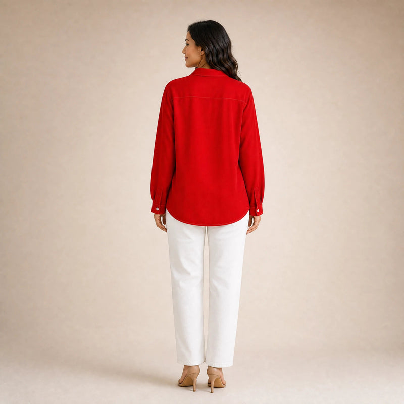 Beatrice | Women's Loose-Fit Linen-Look Blouse in Red, view 2