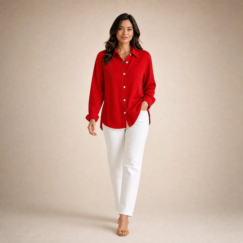 Beatrice | Women's Loose-Fit Linen-Look Blouse in Red, view 3